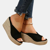 Sandale Compensée Femme Ouverte et Design, sandales compensées noires