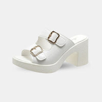 Sandale Sabot Femme Ouverte avec Talon, sandales blanches à talons carrés pour femme