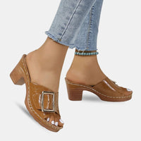 Sandale Sabot Femme avec Lanière en Simili Cuir, sandale marron à talon