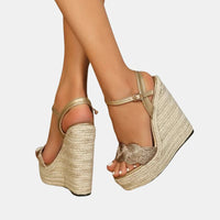 Sandales Espadrilles Compensées à Talon Haut, sandales compensées dorées