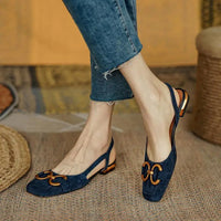 Sandale Bleu Marine Élégante à Talon Bas et Carré