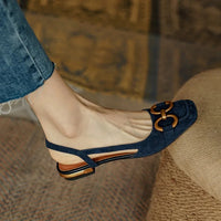 Sandale Bleu Marine Élégante à Talon Bas et Carré