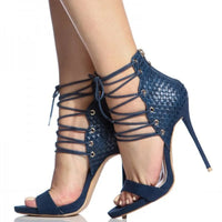 Sandale Bleu Marine Élégante à Talon et Fermeture à Zipper