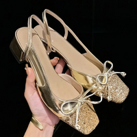 Sandale Dorée à Talon Bas Style Ballerine