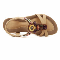 Sandale Femme Beige de Style Bohème avec Lanières