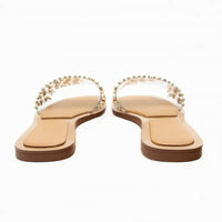 Sandale Femme Cloutée Beige et Plate