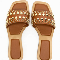 Sandale Femme Cloutée Marron et Plate