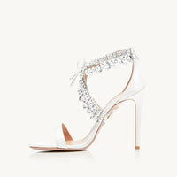 Sandale Femme Mariage avec Talons Hauts Fins et Faux Diamants