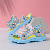 Sandale Fille avec Damier Multicolore sur les Lanières