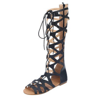 Sandale Gladiator Noire Montante avec Fermeture à Zipper