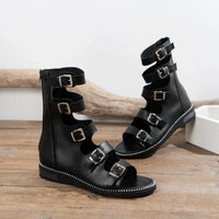 Sandale Gladiator Noire avec Multiples Fermetures à Boucle