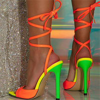 Sandale Gladiator à Talon Haut avec Lacets Oranges