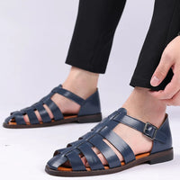 Sandale Homme Bleue à Petit Talon avec Lanières