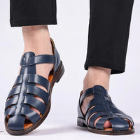 Sandale Homme Bleue à Petit Talon avec Lanières