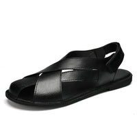 Sandale Homme Noire en Cuir avec Lanières sur fond blanc