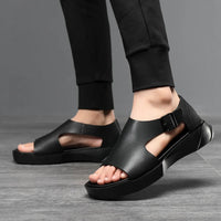 Sandale Homme Noire en Cuir avec Semelle Épaisse