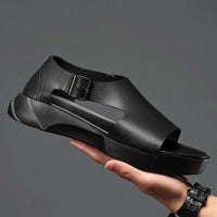 Sandale Homme Noire en Cuir avec Semelle Épaisse