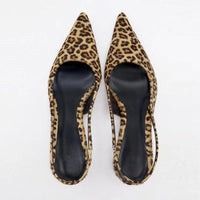 Sandale Leopard Pointue à Talon Bas et Fin