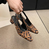 Sandale Leopard Pointue à Talon Épais