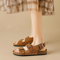 Sandale Plate Femme en Cuir Régénéré avec Lanières