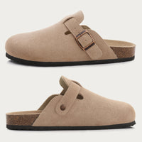 Sandale Sabot Femme Effet Daim avec Boucle sur le Côté