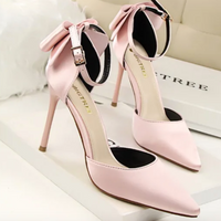 Sandale Talon Femme 10 - 13 cm Rose avec Nœud de Papillon à l'Arrière
