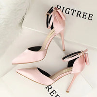 Sandale Talon Femme 10 - 13 cm Rose avec Nœud de Papillon à l'Arrière