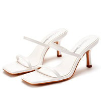 Sandale Talon Femme 7 - 10 cm Blanche avec Lanières Fines sur fond blanc