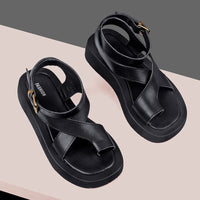 Sandale Talon Plateforme Élégante en Cuir Noir