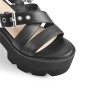 Sandale Talon Plateforme avec Lanières Noires