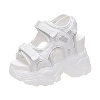 Sandale Talon Plateforme Ouverte avec Scratchs sur fond blanc