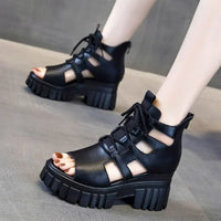 Sandale Talon Plateforme Semi-Ouverte avec Lacets