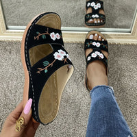 Sandale Tong Femme Décontractée Avec Broderie Fleurie Chic