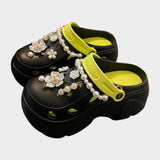 Sandale Plateforme Femme Avec Perles Et Fleurs Élégantes