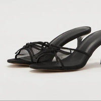 Sandales à Talons Fins avec Nœud et Maille Élégante