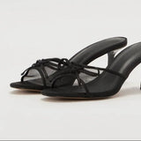 Sandales à Talons Fins avec Nœud et Maille Élégante