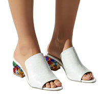 Sandales À Talons Carrés Avec Ornements Cristal Colorés
