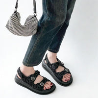Sandales Pailletées En Cuir Véritable Avec Scratch