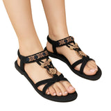 Sandale Plate Femme Noire Bohème Avec Détails Dorés Élégants