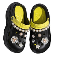 Sandale Plateforme Femme Avec Perles Et Fleurs Élégantes