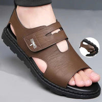 Sandales Homme En Cuir Souple Avec Bride Ajustable Confortable