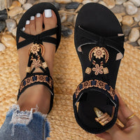 Sandale Plate Femme Noire Bohème Avec Détails Dorés Élégants