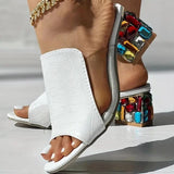 Sandales À Talons Carrés Avec Ornements Cristal Colorés