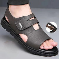 Sandales Homme En Cuir Souple Avec Bride Ajustable Confortable