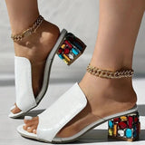 Sandales À Talons Carrés Avec Ornements Cristal Colorés