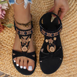 Sandale Plate Femme Noire Bohème Avec Détails Dorés Élégants