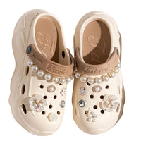 Sandale Plateforme Femme Avec Perles Et Fleurs Élégantes