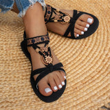 Sandale Plate Femme Noire Bohème Avec Détails Dorés Élégants