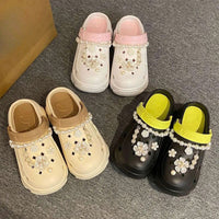 Sandale Plateforme Femme Avec Perles Et Fleurs Élégantes