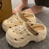 Sandale Plateforme Femme Avec Perles Et Fleurs Élégantes